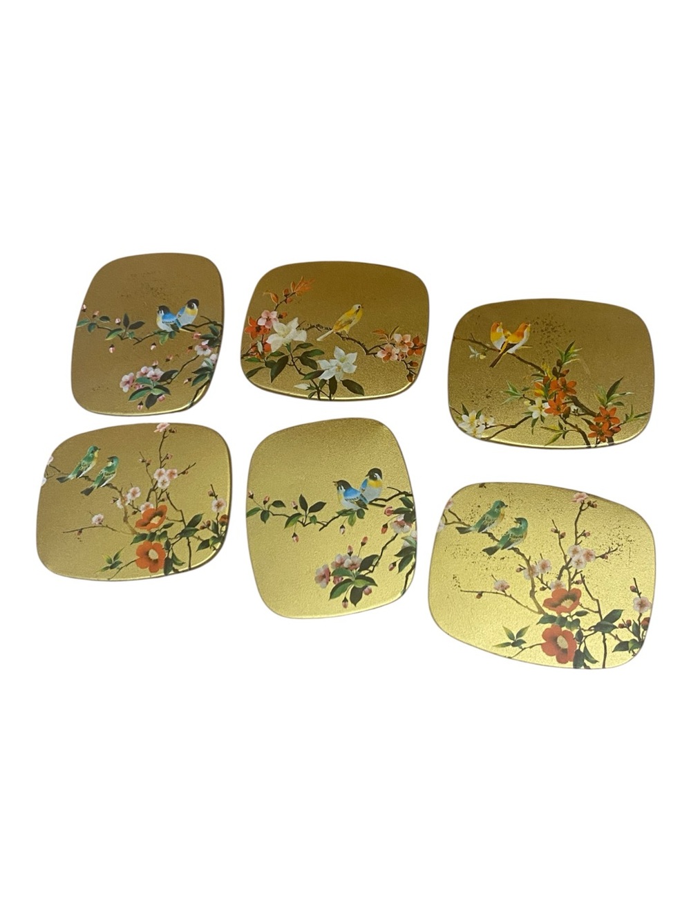 Elite Made In England Vintage Gold Cottage Core Bird Themed Gold Drink Coasters
